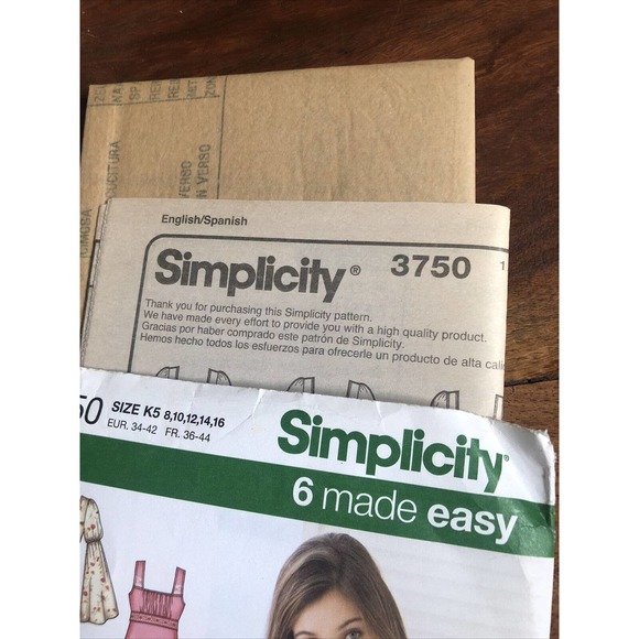 Simplicity 3750 Sz K5 8-16 Misses Boho or Top with Sleeve Variations - Picture 3 of 3